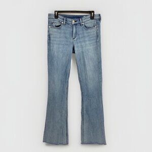 Rag & Bone Women's Kinsley Low Rise Flare Rallay Light Blue Jeans Raw Hem Sz 28